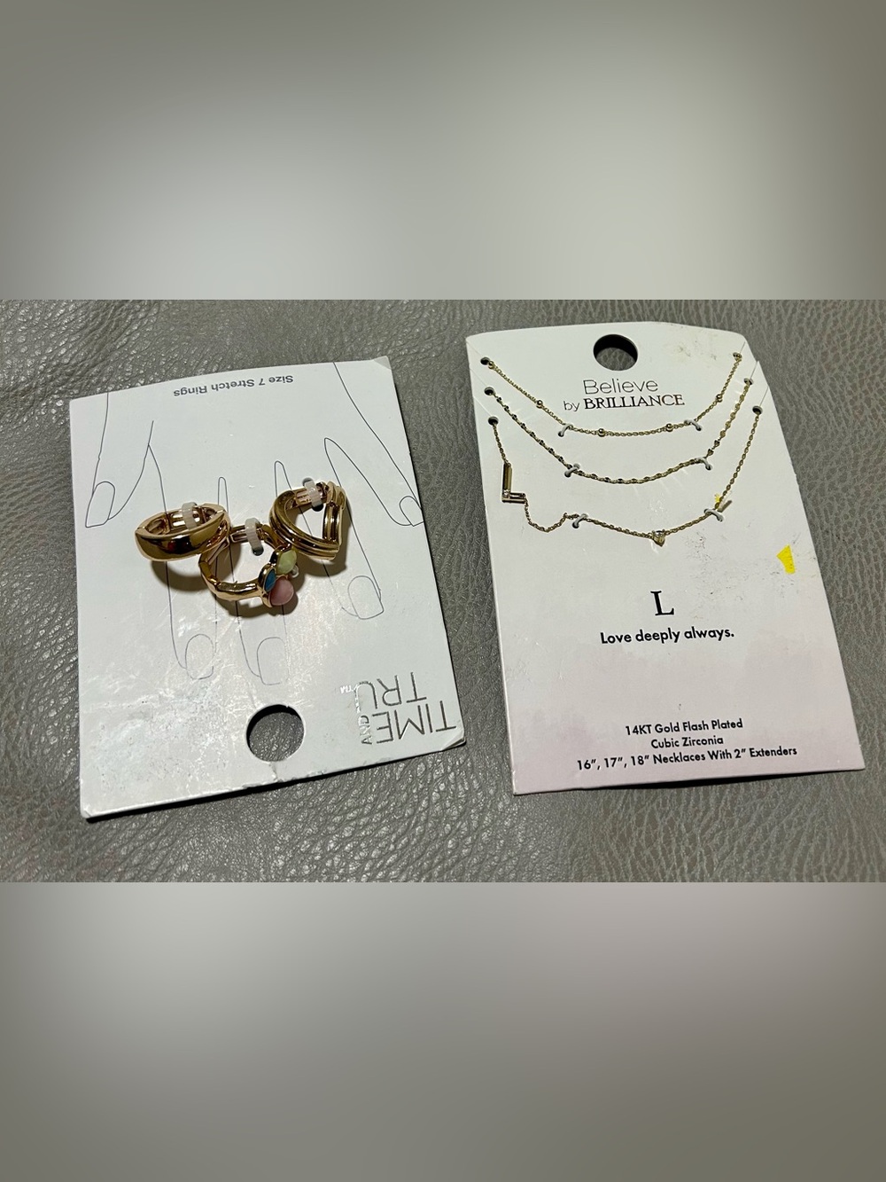 Gold Layered Necklace and Rings - Gold-tone